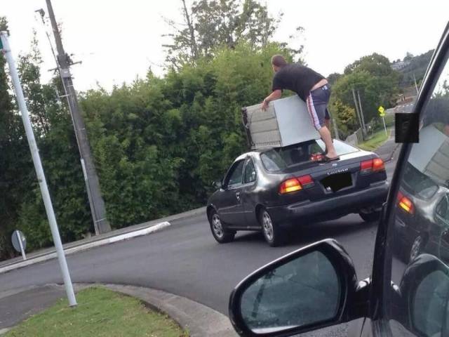 stupidity fridge on car