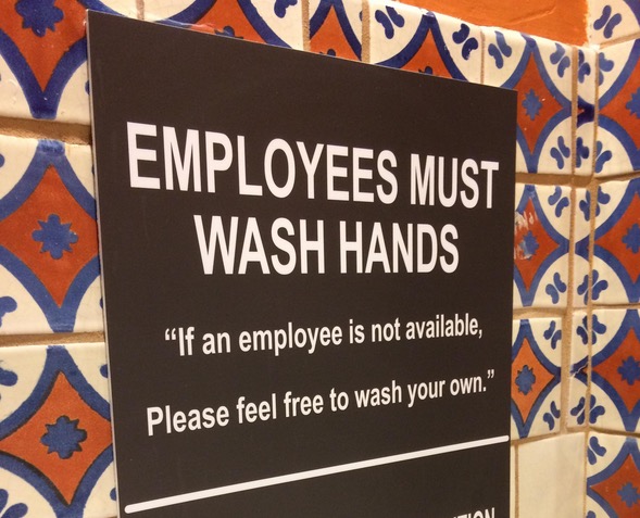 pattern - Employees Must Wash Hands "If an employee is not available, Please feel free to wash your own." All