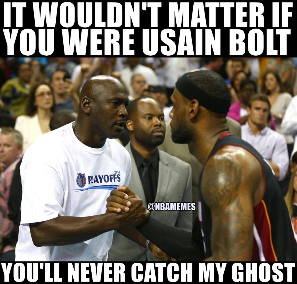Michael Jordan Meme that invokes the name of Usain Bolt.