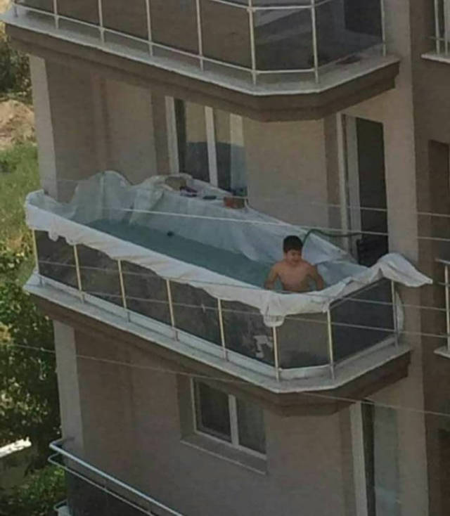 balcony pool kid