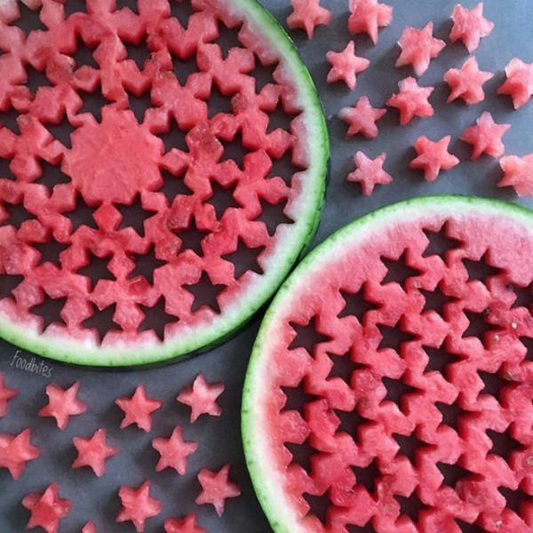 Stars punched out of a watermelon