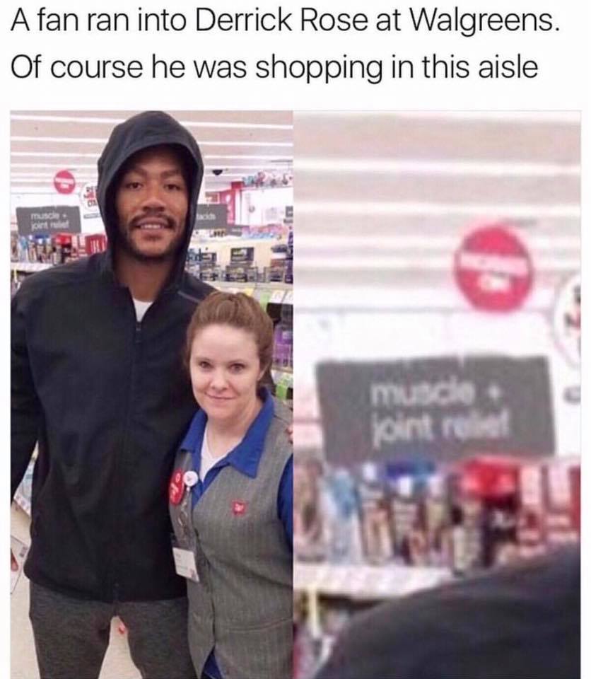 derrick rose at walgreens - A fan ran into Derrick Rose at Walgreens. Of course he was shopping in this aisle