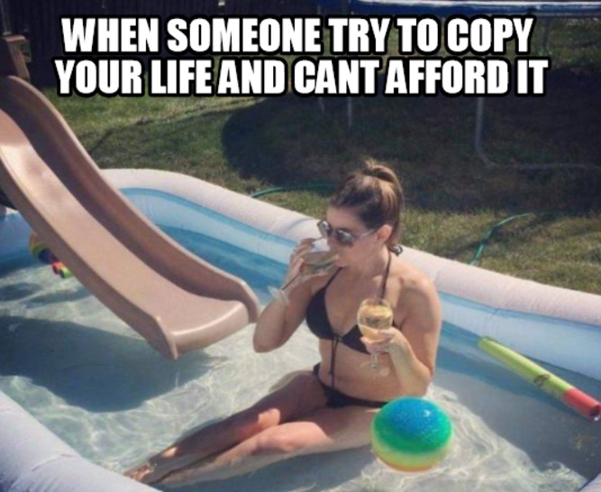 mom in pool with kids - When Someone Try To Copy Your Life And Cant Afford It