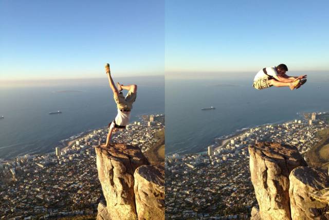handstand on cliff