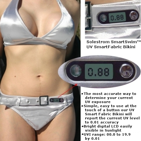 bikini uv - 0.88 Solestrom Smart Swim Uv Smart Fabric Bikini The most accurate way to determine your current Uv exposure Simple, easy to use at the touch of a button our Uv Smart Fabric Bikini will report the current Uv level to 0.01 accuracy Bright digit