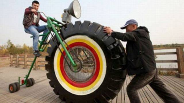 tractor wheels on a bicycle