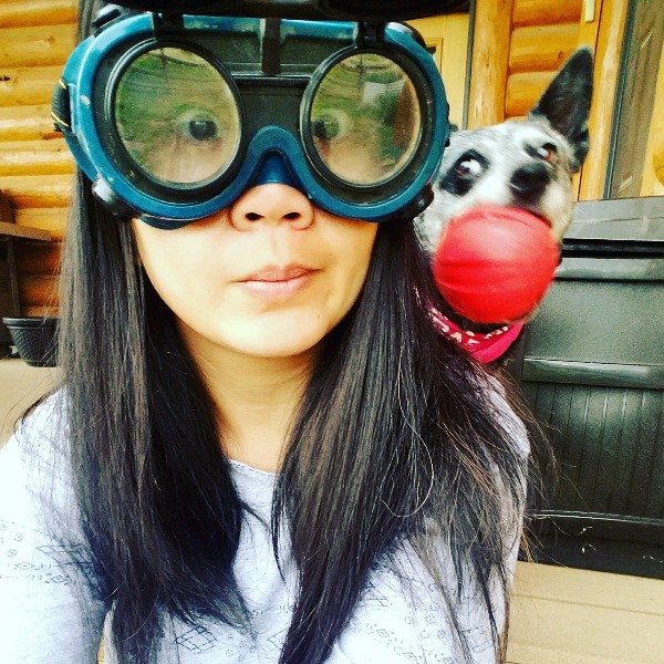 Girl with goofy looking goggles on.