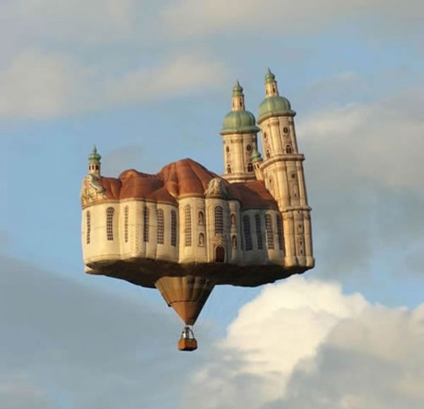 Hotair balloon in the shape of a castle