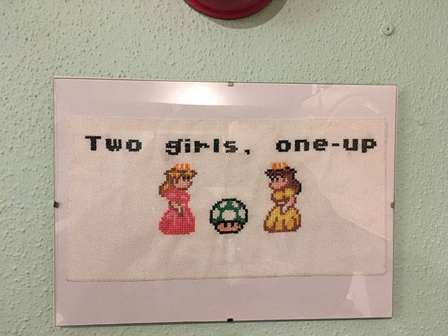 Mario's princess and Toad as two girls and one up