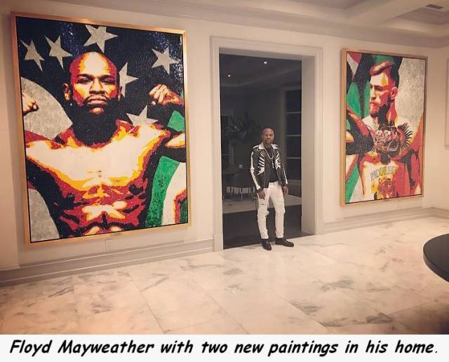 floyd mayweather conor mcgregor art - Floyd Mayweather with two new paintings in his home.