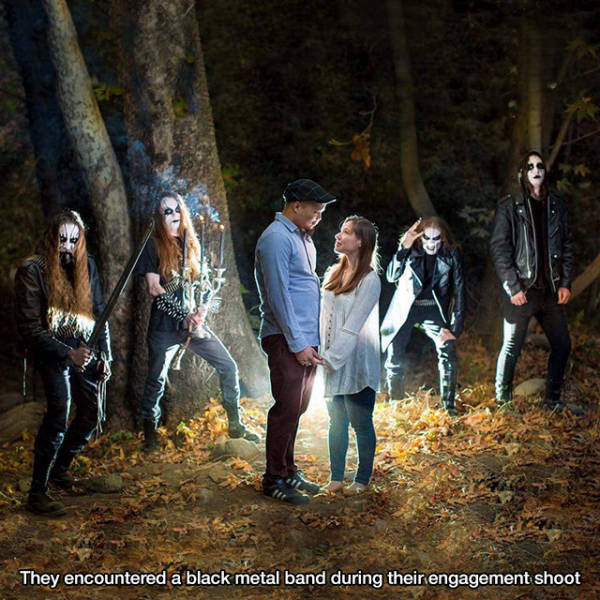 black metal photoshoot - They encountered a black metal band during their engagement shoot