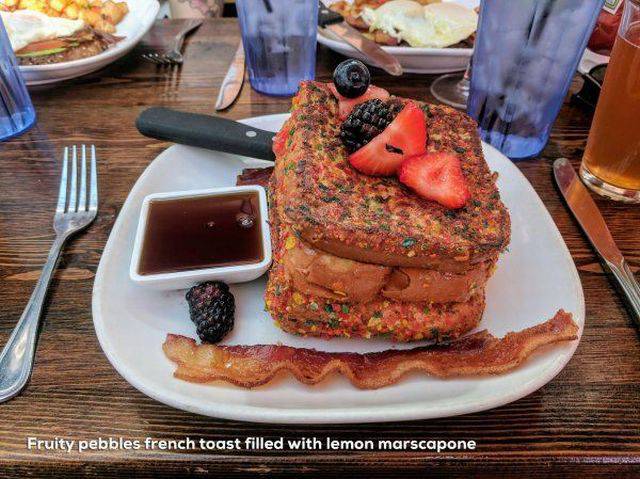 brunch - Fruity pebbles french toast filled with lemon marscapone