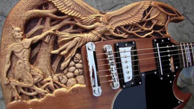 wood carved guitar