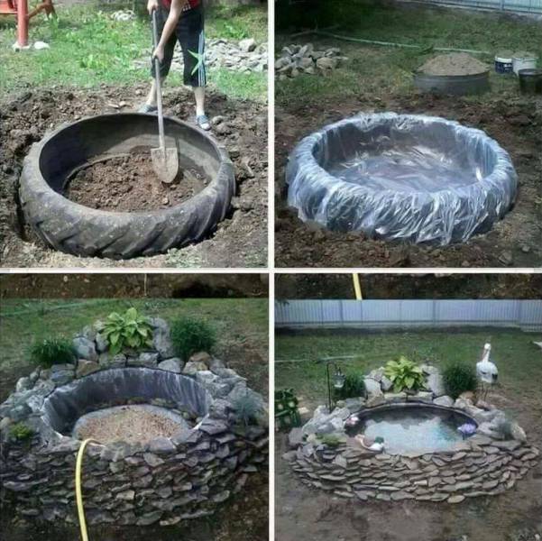 cool pond made out of a tire