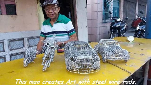 filipino funny motor memes - This man creates Art with steel wire rods.