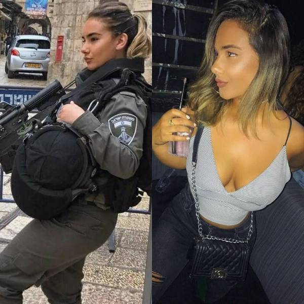 Israeli girl army in uniform vs regular clothes