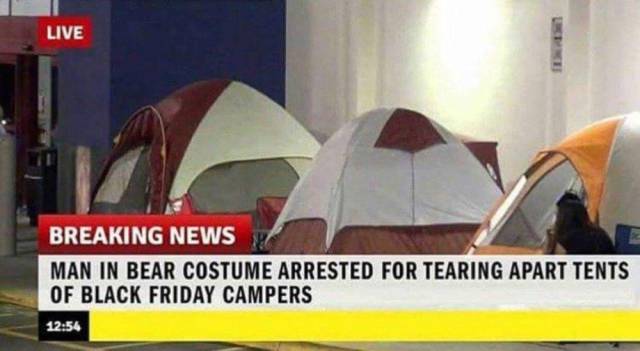 man in bear costume black friday - Live Breaking News Man In Bear Costume Arrested For Tearing Apart Tents Of Black Friday Campers pre robe e Id Este Forte