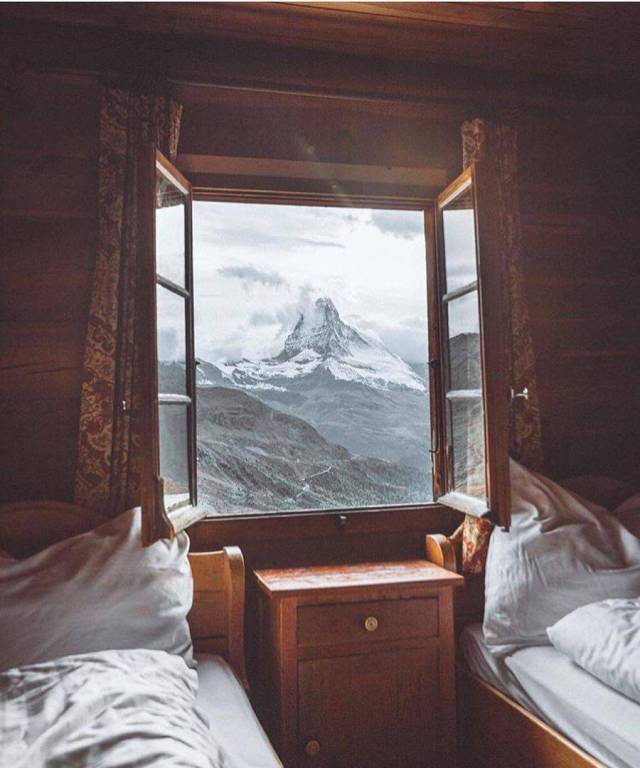 bedroom with mountain view