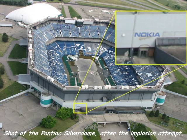 random pontiac silverdome implosion - Nokia Shot of the Pontiac Silverdome, after the implosion attempt.