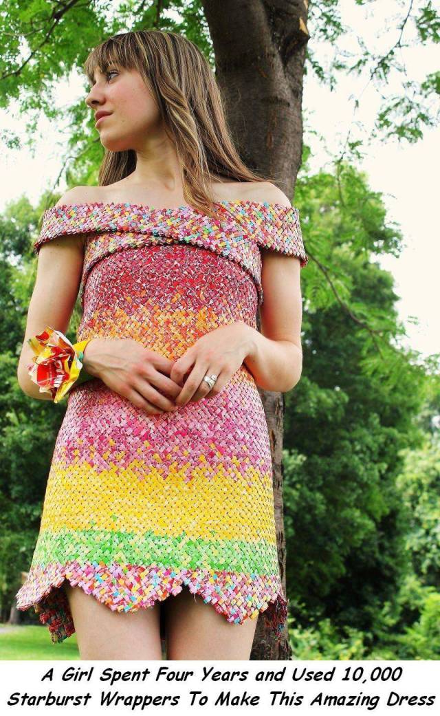 random starburst wrapper dress - A Girl Spent Four Years and Used 10,000 Starburst Wrappers To Make This Amazing Dress