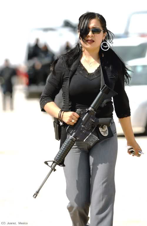 Hot milf with a military rifle