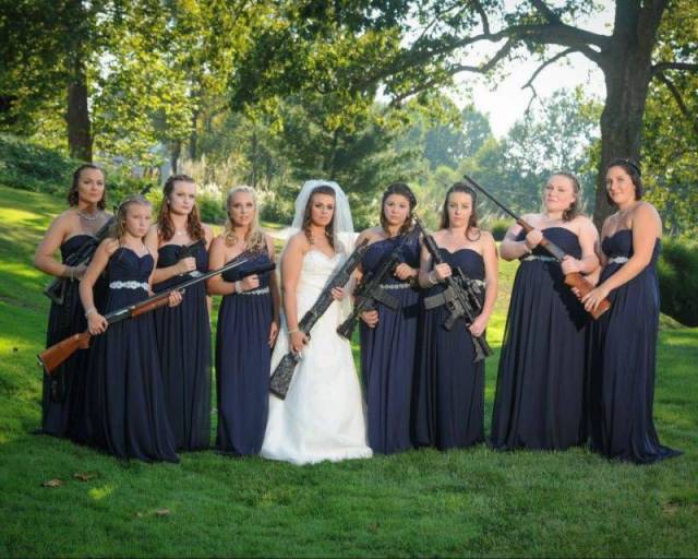 fun photo wedding photos with guns