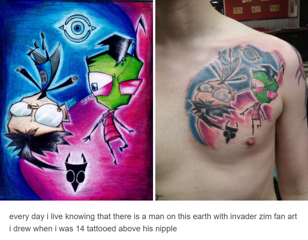 tumblr- invader zim fanart - every day i live knowing that there is a man on this earth with invader zim fan art i drew when i was 14 tattooed above his nipple