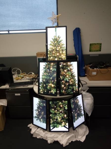 random christmas tree made of monitors