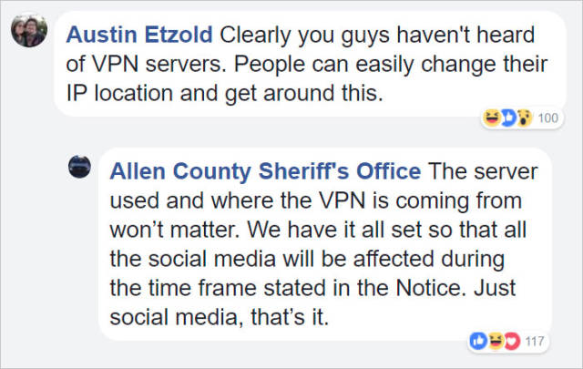 bdo unibank - Austin Etzold Clearly you guys haven't heard of Vpn servers. People can easily change their Ip location and get around this. Dp 100 Allen County Sheriff's Office The server used and where the Vpn is coming from won't matter. We have it all s