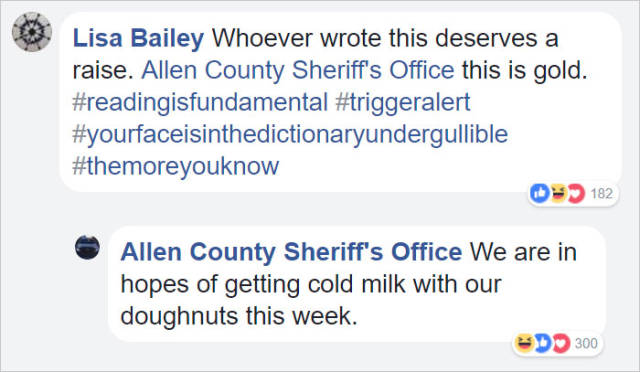 windham county ct - Lisa Bailey Whoever wrote this deserves a raise. Allen County Sheriff's Office this is gold. 182 Allen County Sheriff's Office We are in hopes of getting cold milk with our doughnuts this week. D 300