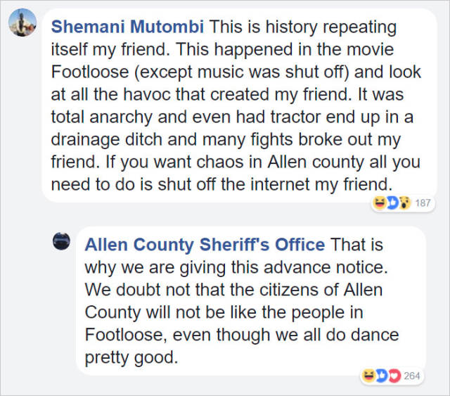 document - Shemani Mutombi This is history repeating itself my friend. This happened in the movie Footloose except music was shut off and look at all the havoc that created my friend. It was total anarchy and even had tractor end up in a drainage ditch an