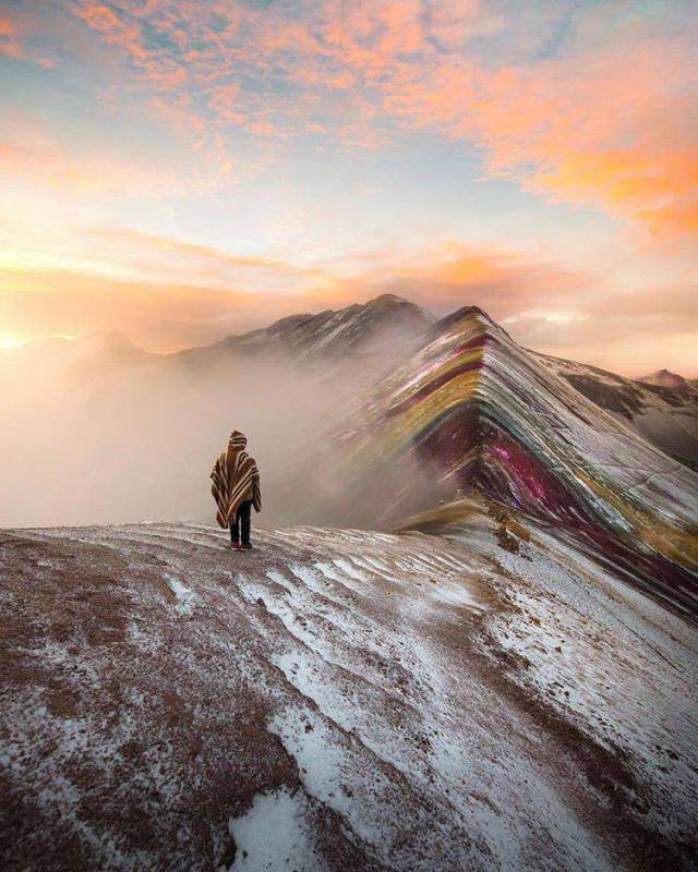 rainbow mountain peru sunset