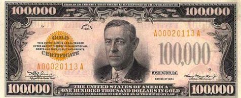 12. The largest U.S. bill ever was for $100,000. I'll take 10.