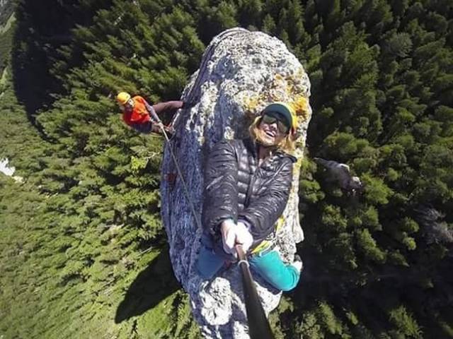 selfie stick climbing