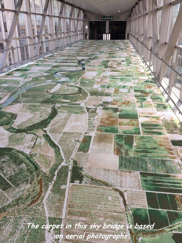 cool Aerial photography - The carpet in this sky bridge is based on aerial photographs