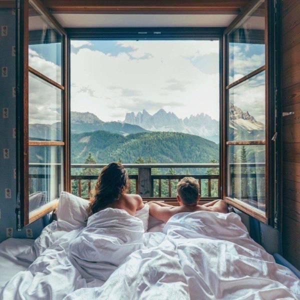A beautiful view of the Dolomites from a hotel in South Tyrol, Italy.