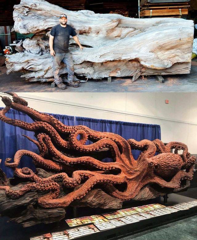 chainsaw carved octopus