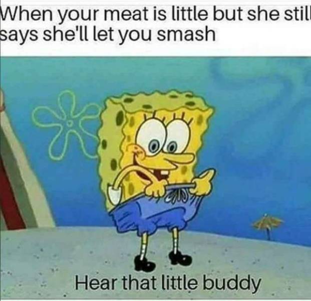 you hear that little buddy spongebob meme - When your meat is little but she still says she'll let you smash 199 Hear that little buddy