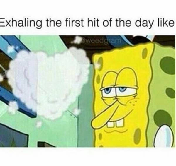 first hit of the day meme - Exhaling the first hit of the day weedgram