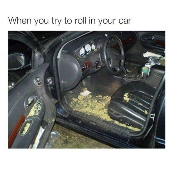 spilled weed in car - When you try to roll in your car