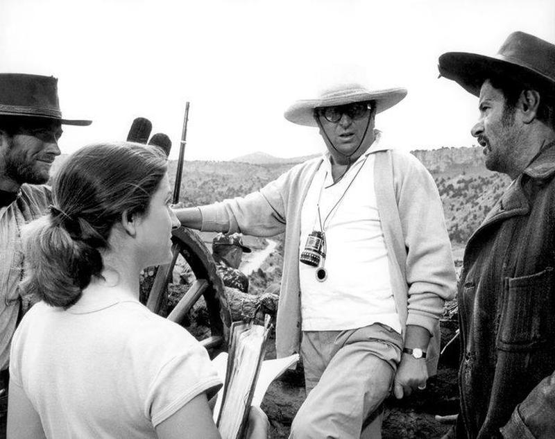 Behind the scenes photo of Clint Eastwood, Eli Wallach & director Sergio Leone filming The Good, the Bad and the Ugly in Spain. (1966)