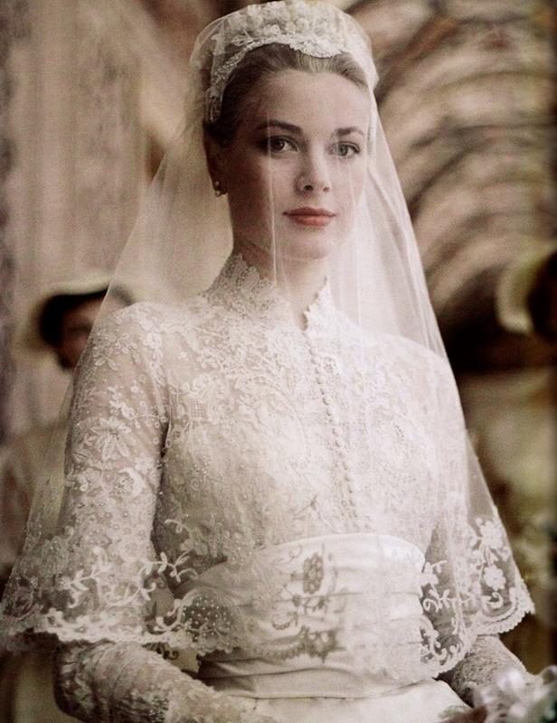 Looking as if she walked right off the page of a fairytale, Grace Kelly at her wedding in 1956, about to become the official Princess of Monaco.