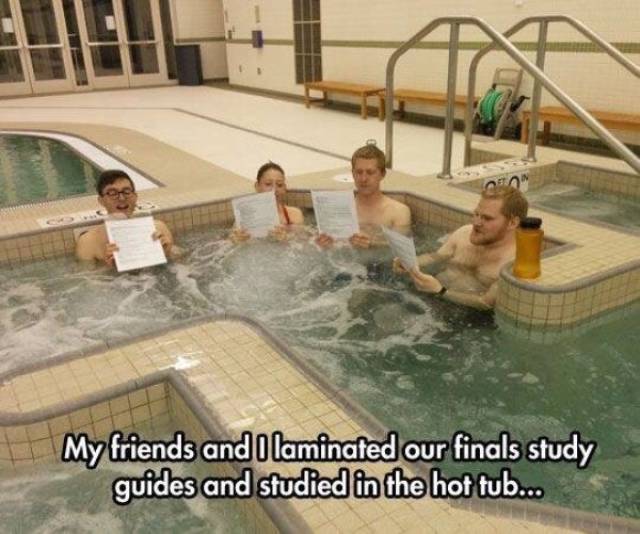 wwu hot tub - My friends and I laminated our finals study guides and studied in the hot tub...