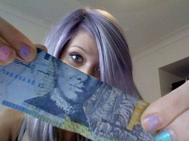 banknote aligned with a girls face