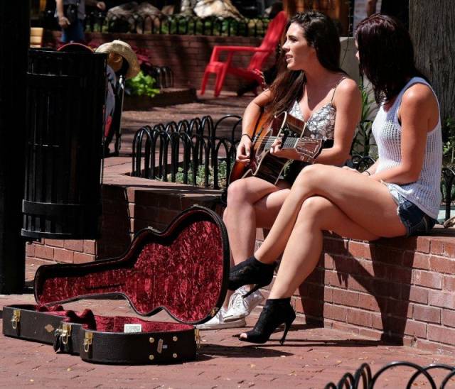 hot girls playing instruments outside