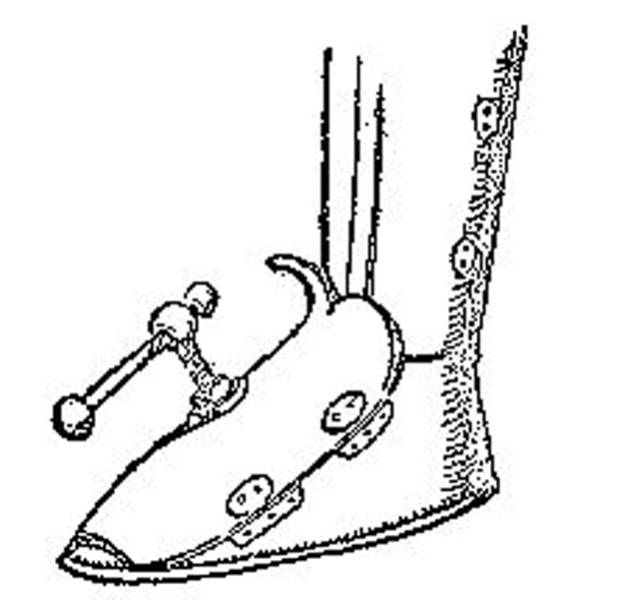 Instep Borer

Used in Germany, the Instep Borer was a nasty way to torture a person’s foot. The victim would have their bare foot placed inside a metal shoe. Slowly, the torturer would twist a crank and a sharp spike would gradually burrow into the victim’s foot. The wound was so large, it was common for the victim to die of a bacterial infection.
