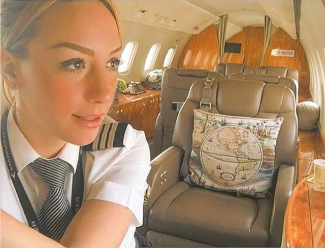 When she's not in the cockpit, Alejandra kicks back in the classy cabins of the private jets she flies. It's just one perk of the job.