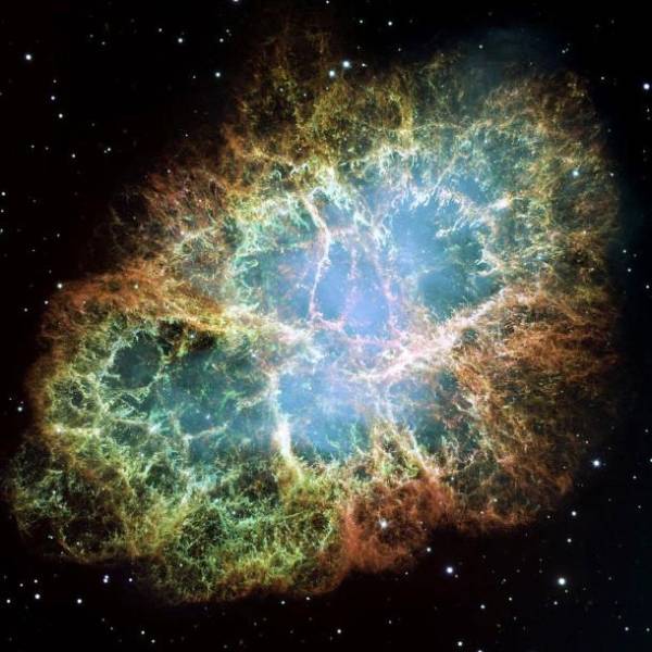 Crab Nebula-About a thousand years ago, a star exploded in the night sky and was recorded by astronomers all around the world. Records show that Chinese, Arab, and Native American stargazers all observed the event to be visible in broad daylight for almost 1 month and at night for over 2 years. It was until recently, however, that we could get a closeup.