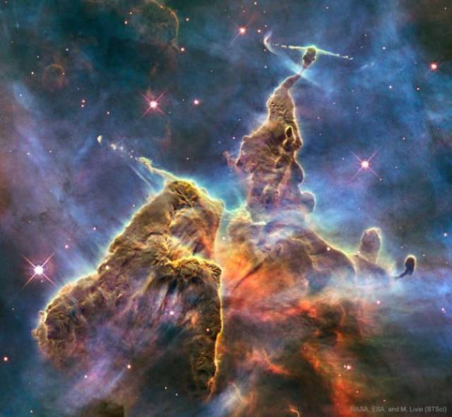 Carina Nebula-Home to Eta Carinae, a star four million times brighter than the Sun, the Carina Nebula is a cloud of gas 300 light years in length that can be found around 7,500 light years from the Earth.