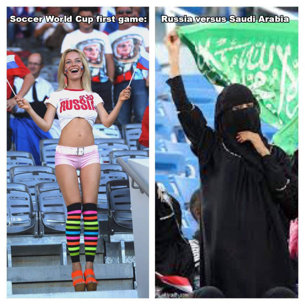 memes - russian cheerleader world cup - Soccer World Cup first game Russia versus Saudi Arabia Russi